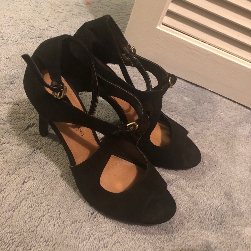 Black open toe stilettos